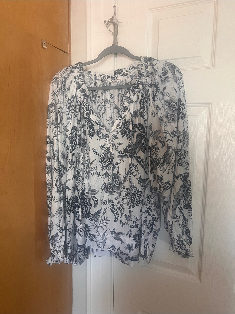 Jane and Delancey White Blouse with Black Floral Print